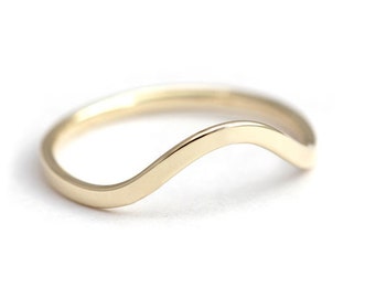 14k Solid Yellow Gold. Curved Wedding Band. Thin Wedding Band. Wedding Ring. 1mm ring band. Dainty. Bridal Jewelry. 2mm Band