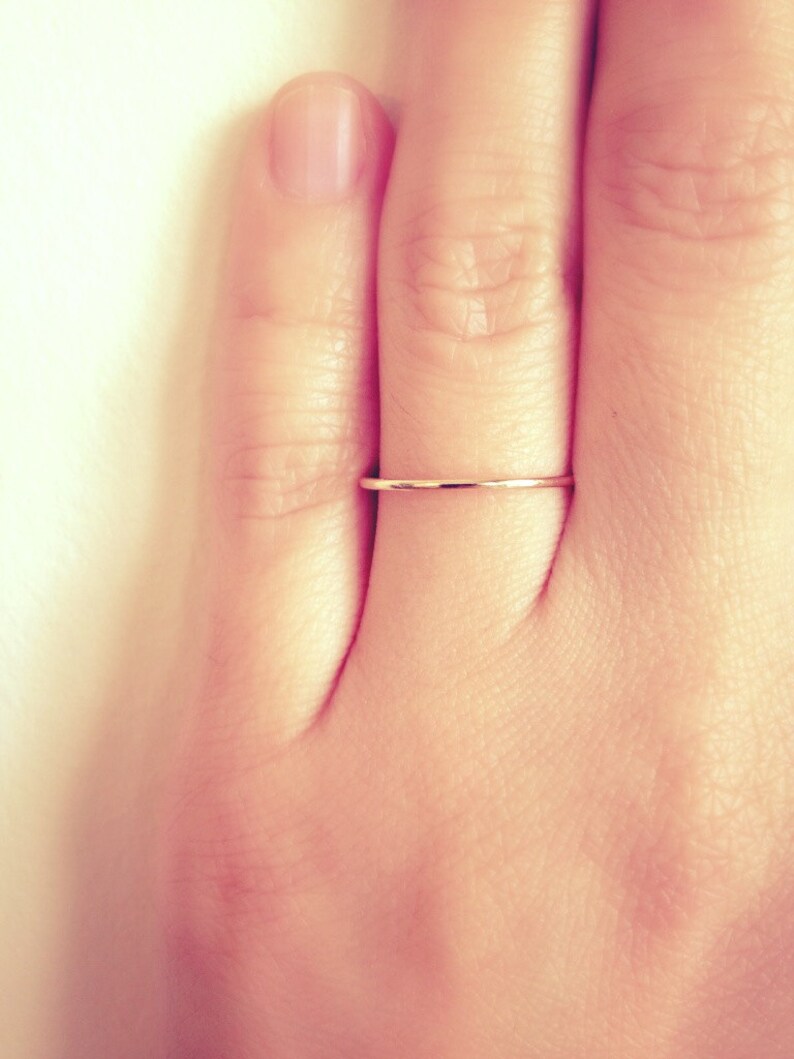 Wire Ring 1mm Band 14K SOLID gold Wedding Ring Minimal Jewelry Thin Wedding Band Dainty 1mm ring Minimalist Gift 1mm Rose Gold Band