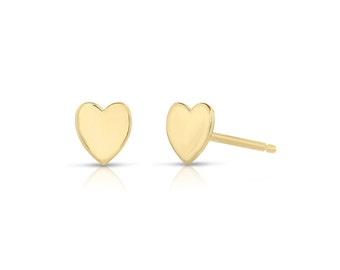 14k SOLID Gold, Tiny Heart Stud Earrings, Yellow Gold Studs, 14k Yellow Gold Heart Earrings, Dainty Gold Earrings, Gift, Mix and Match