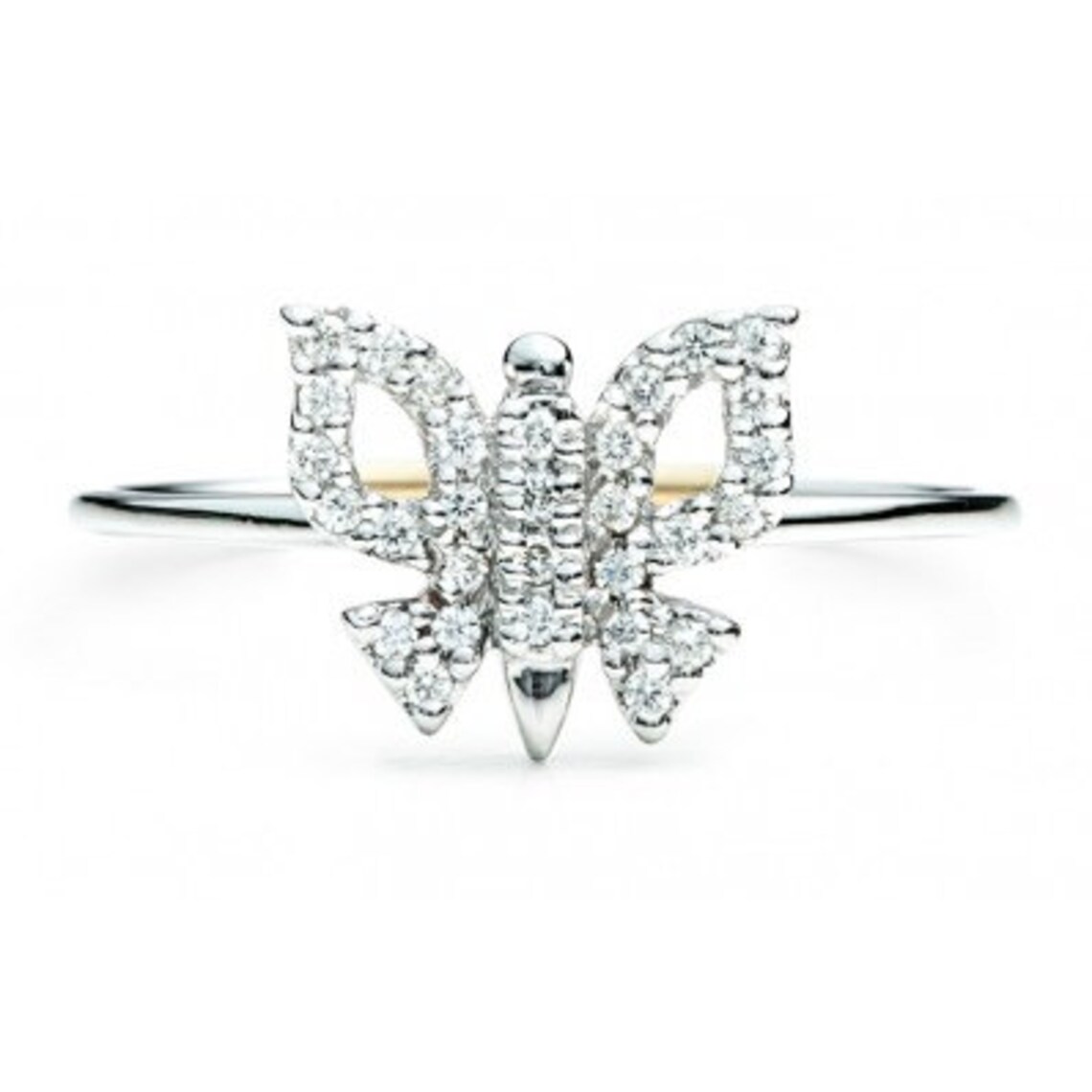 Diamond Butterfly Ring. SOLID 14K Gold. Modern Engagement Etsy