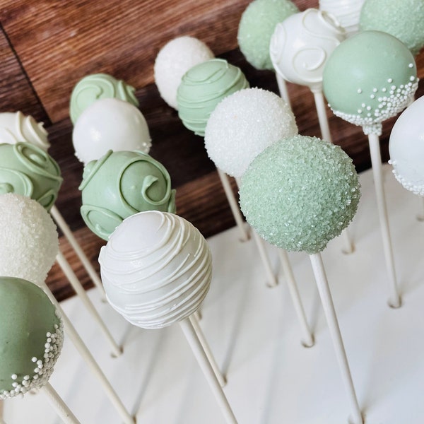 Sage Green & White Cake Pops