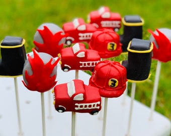 Fire Truck and Fireman Cake Pops