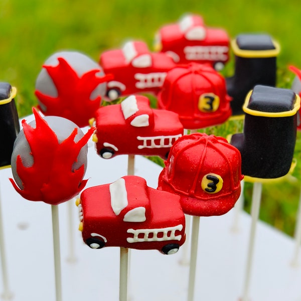 Fire Truck and Fireman Cake Pops