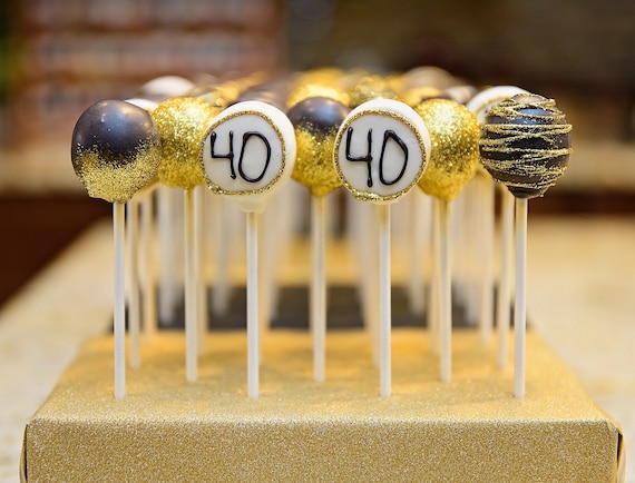 Black and Gold Birthday, 40th Birthday Cake Pops Il_570xn