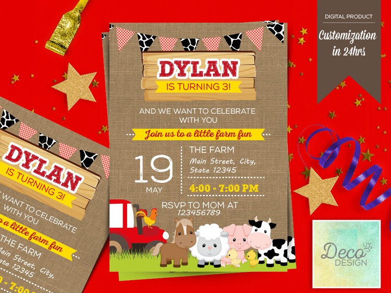 Invitation Anniversaire A Imprimer Ferme Ferme Des Animaux Etsy