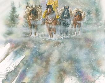 Silent Night Cougar Yellowstone National Park Giclee Art Print Poster from Original Watercolor by Artist Dave Bartholet