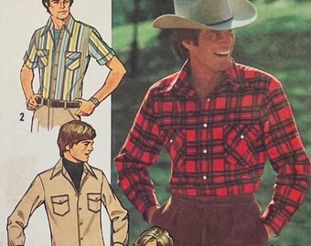 Patrón de costura vintage para camisa vaquera de hombre de los años 70, Simplicity 7698, talla 48 FF