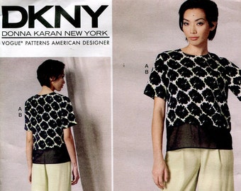 DKNY Donna Karan Vogue V1492 American Designer Misses Scalloped Top and Straight Leg Pants OOP Sewing Pattern Size  14 to 22 Uncut
