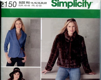 Simplicity 2150 Misses Jacket Sewing Pattern Sleeve and Collar Variations Size 14 16 18 20 22  Bust 36 to 44 UNCUT