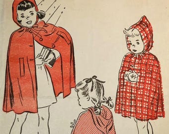 1940s Advance 4727 Girls Sz 2 Cape with Hood Little Red Riding Hood Unprinted FF