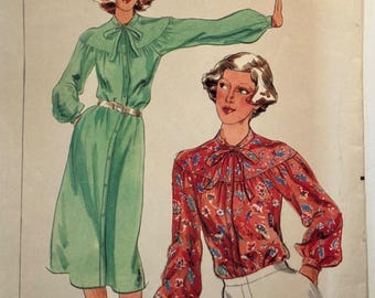 1970s Butterick 5338 Sz 10 Long Sleeve Shirt Dress or Blouse Pattern FF