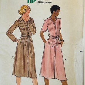70s Butterick 5927 Size 12 B34 Button Front Pin Tuck Shirtdress Pattern Uncut FF