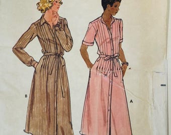70s Butterick 5927 Size 12 B34 Button Front Pin Tuck Shirtdress Pattern Uncut FF