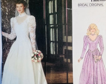 Patrón original de vestido de novia y enagua Vogue 1092 de los años 80, talla 12 B34 CC