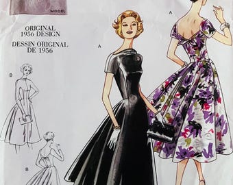 Patrón de costura Vogue V1084 Vintage años 50, vestido ajustado y acampanado, reimpresión, tallas 14-20 FF