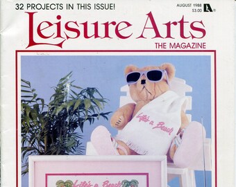 Leisure Arts Magazine August 1988  32 Projects Cross Stitch Knit Crochet