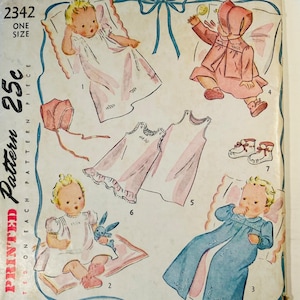 1940s Simplicity 2342 Infant Layette Pattern Dress Coat Bonnet Booties CC READ
