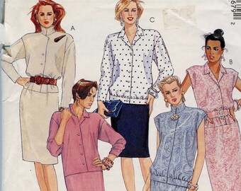 1980s McCall's 3767 Misses Dress Blouse Skirt Vintage Sewing Pattern Size 22 Bust 44 UNCUT