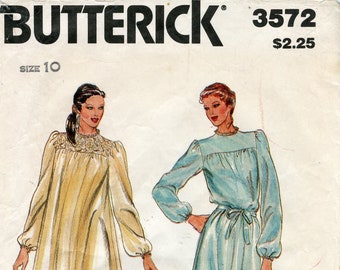 1980s Butterick 3572 Misses Long Sleeve Tent Dress or Tunic Vintage Sewing Pattern With Contrast Yoke Size 10 Bust 32.5"