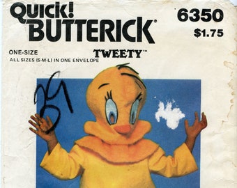 1970s Butterick 6350 Children's Tweety Bird Costume Vintage Sewing Pattern Childrens S-M-L Size 2 to 12 Uncut FF