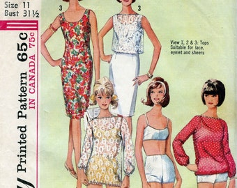 1960s Simplicity 5978 Juniors Two Piece Bathing Suit Cover-up Sheath Dress Vintage Sewing Pattern Junior Size 11 Bust 31.5