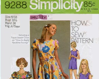 1970s Simplicity 9288 Junior Rompers & Drawstring Maxi Mini Skirts Vintage Sewing Pattern Junior Size 9/10 Bust 30.5