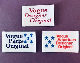 Vogue Designer Sew-In Fabric Labels Paris American Designer Original