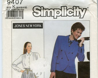 1980s Simplicity 9407 Jones New York Power Suit Pleated Pants Blouse Jacket Vintage Sewing Pattern Size 8 to 12 UNCUT