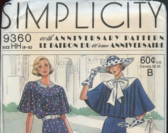 Simplicity 9360 Reprint of 1920s Flutter Sleeve Dress Pattern  Reprinted 1988 60th Anniversary Size 6-12 UNCUT