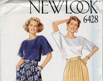 1980s New Look 6428 Misses Skirt Vintage Sewing Pattern with Front Pleats and Side Pockets Multi-Size 8 to 18 Uncut FF