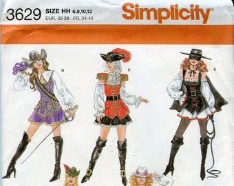 Simplicity 3629 Misses Sexy Costume Sewing Pattern Short Skirt Corset Top Poet Sleeves Elaine Heigl Size 6-12 Bust 32.5 to 36 Uncut FF