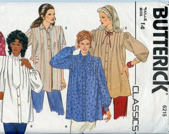 1980s Butterick 6215 Misses Maternity Blouse Vintage Sewing Pattern  Loose Fitting Front Button Sleeve Neckline Variations Size 14 Bust 36