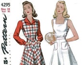 1940er Jahre Sommerkleid Tennis Kleid Muster Einfachheit 4295 Büste 36 Muster des zweiten Weltkriegs Pullover Bluse Platz Hals Flare Rock aufgesetzte Taschen