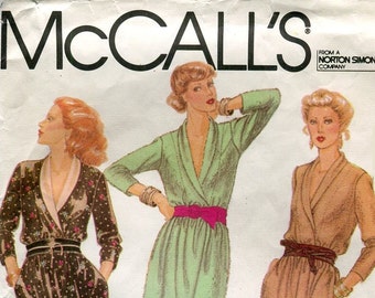 1970s McCalls 6756 Misses Shawl Collar Dress Vintage Sewing Pattern Singer & Spicer Size 10 Bust 32.5