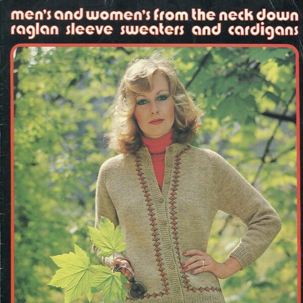 1970s Raglan Sleeve Sweater Cardigan Pattern Men and Womern Leaflet Brunswick Leaflet 7628