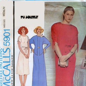 1970s McCall's 5901 Misses Ruched Drawstring Dolman Sleeve Dress and Jacket PJ Jones Sewing Pattern Size Med 14-16 Bust 36 38 UNCUT image 1