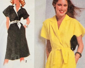 1970s Simplicity 9331 Sz 12 B34 Jiffy Front Wrap Dress Pattern Kimono Sleeves CC