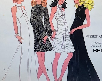 Patrón de costura para vestido bohemio de cintura imperio McCalls 3396, talla 11 B32.5, años 70.