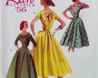 Patrón de costura retro Butterick B5605 para vestido de los años 50, reimpresión, espalda recortada, tallas 8-14 FF