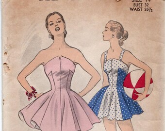 Rare 50s Advance 6106 Skirted Bathing Suit Dress Unprinted Pattern Sz 14 B32
