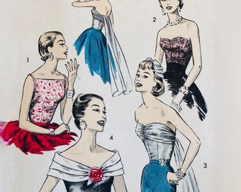 Top de noche sin tirantes drapeado de los años 50 Advance 8141 Talla 12 B32 Patrón de costura vintage CC