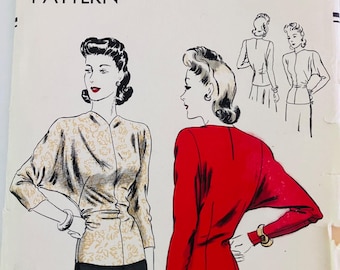Patrón de costura vintage de los años 40 de Vogue, modelo 9144, para blusa con mangas dolman, talla 30 de busto, sin imprimir.