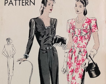 Patrón de costura vintage de los años 40 de Vogue, modelo 5211, para vestido de día, talla 12 B30, sin imprimir.