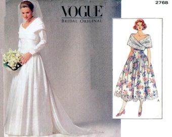 1990s Vogue 2768 Bridal Original Wedding Dress & Petticoat Sewing Pattern Drop Waist  Size 6 8 10 Bust 30 31 32 UNCUT