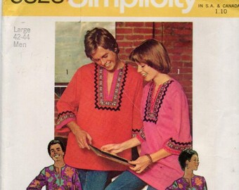 70s Vintage Simplicity 5828 Mens Dashiki Tunic Shirt Pattern Sz Large 42-44 FF