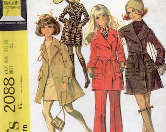 60s McCalls 2088 Wrap Coat Jacket Mini Length and Pants Vintage Pattern Cut READ