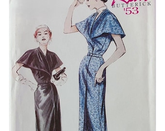 Patrón de reimpresión de vestido ajustado estilo años 50 de Butterick 6928, con cuello tipo capa, tallas 14-18 FF