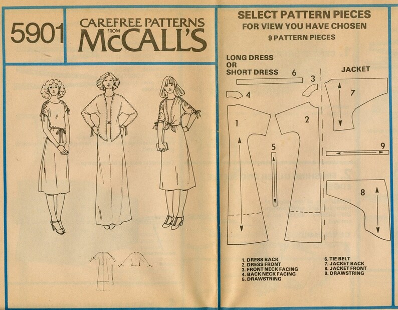 1970s McCall's 5901 Misses Ruched Drawstring Dolman Sleeve Dress and Jacket PJ Jones Sewing Pattern Size Med 14-16 Bust 36 38 UNCUT image 6
