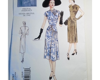 Patrón de vestido Vogue V2787, reimpresión de los años 40, tallas 18-22, corpiño asimétrico drapeado FF
