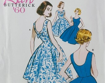 Vestido acampanado estilo años 60 de Butterick, modelo retro B5748, reimpresión de estampado, espalda baja, tallas 6-14 FF